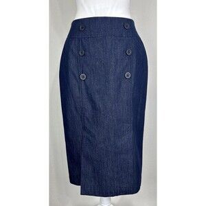 Pure Collection Navy Indigo Denim Sailor Pencil Skirt Size 10